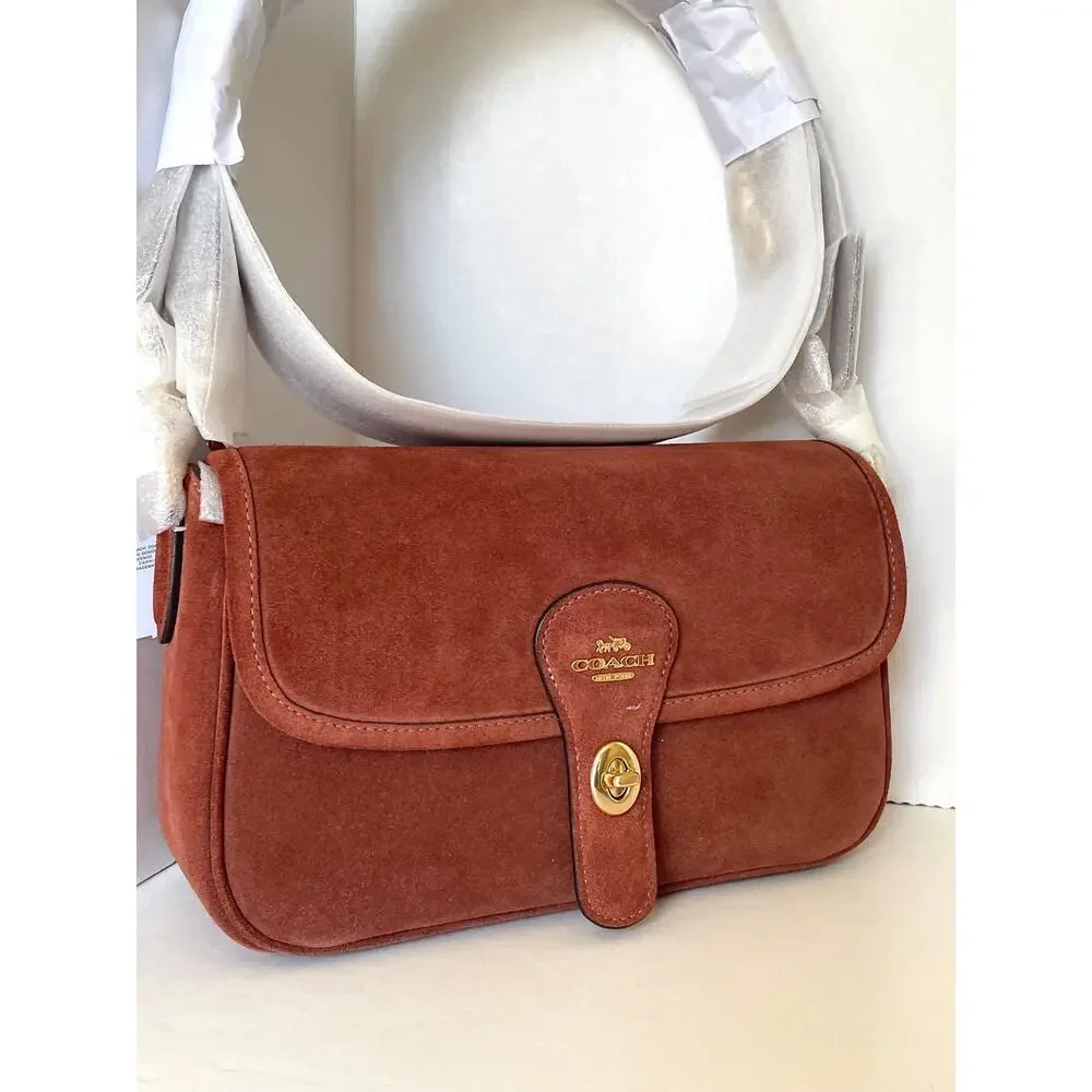 Coach Hadley Convertible Crossbody Bag CEB10 Suede Leather Gold Clay - Picture 5 of 13